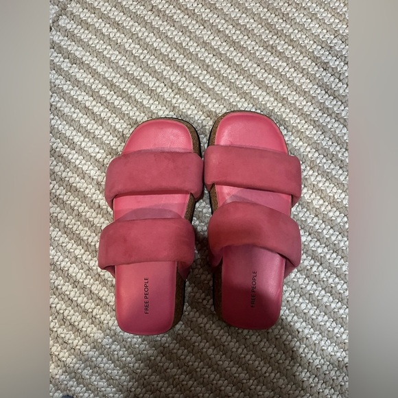 FREE PEOPLE Fairmount Watermelon Suede Flared Cork Platform Puffy Sandals - Picture 3 of 7